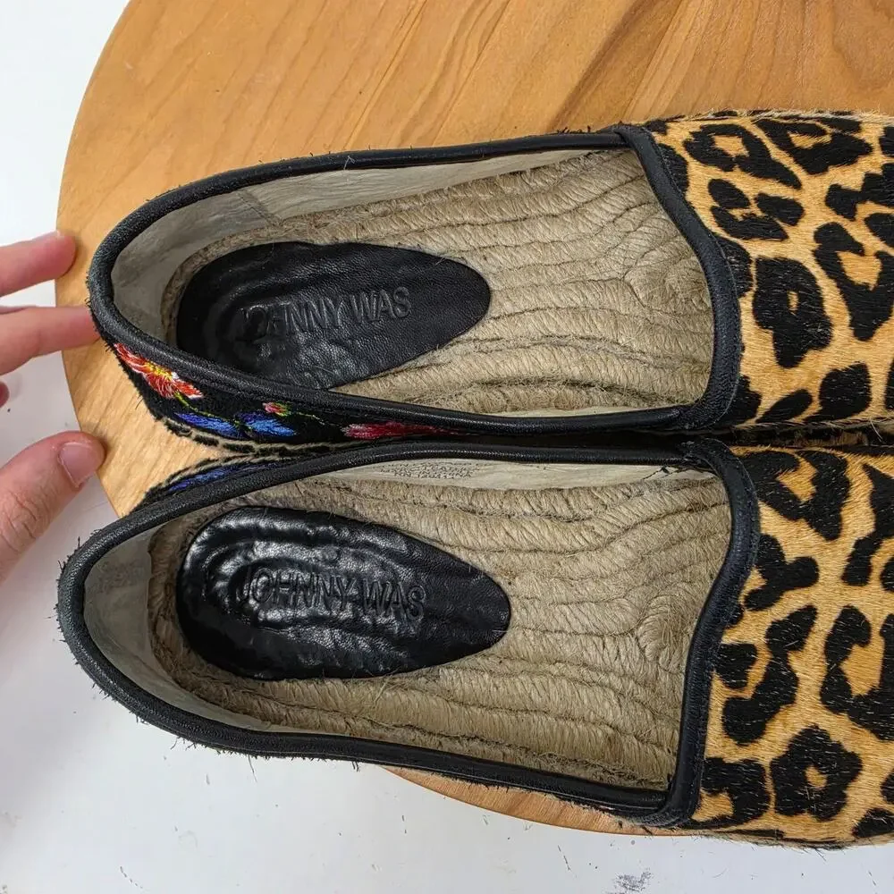 Johnny Was Shoe Women 8 Garden Leopard Espadrille Flat Floral Summer Embroidered